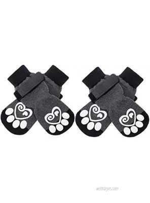 KOOLTAIL Double Side Anti-Slip Dog Socks 2 Pairs Dog Paw Protector Traction Control Socks on Hardwood Floor Dog Boots Adjustable Dog Socks for Pet Indoor & Outdoor Walking