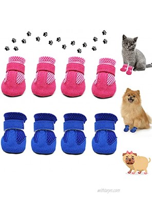 L V 8 Pieces Breathable Dog Shoes Mesh Dog Boots with Adjustable Straps Outdoor Soft Sole Non-Slip Puppy Paw Protector Boots for Small Medium Dogs and Pets Daily Walking Blue and Pink