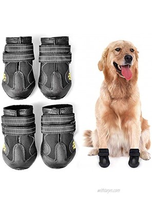 l'aise vie Dog Boots Waterproof Dogs Shoes with Adjustable Reflective Straps Anti-Slip Sole Outdoor Dog Shoes for Medium and Large Dogs 4pcs