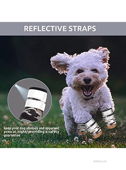 LETSQK Dog Shoes Winter Dog Boots with Reflective Straps Rugged Rubber Anti-Slip Sole Dog Snow Boots for Small Dogs 4 PCS