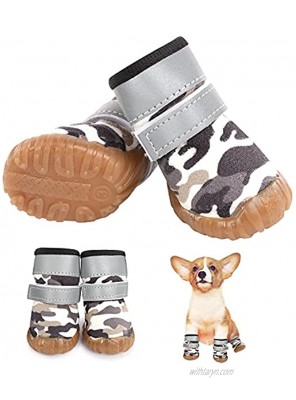 LETSQK Dog Shoes Winter Dog Boots with Reflective Straps Rugged Rubber Anti-Slip Sole Dog Snow Boots for Small Dogs 4 PCS
