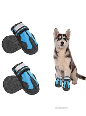 Mihealpet Pet Dog Shoes Reflective Waterproof Dog Boots Warm Snow Rain Pets Booties Anti-Slip Socks Footwear for Medium Large Dog Blue Medium Dogs