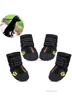 Petilleur Waterproof Dog Shoes Breathable Paws Protector Anti-Skid Dog Boots with Reflective Strap Pet Winter Warm Snow Boots for Small Medium and Large Dogs