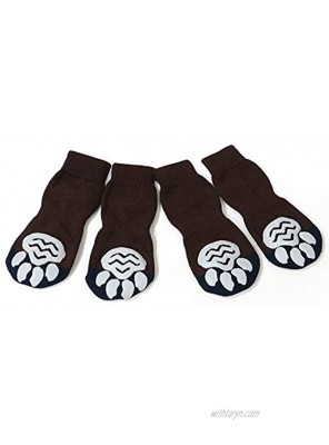 PETSIMTO 4 PCS of Pet Socks Anti-Slip Pure Cotton Dog Socks Pet Paw Protectors Socks with Rubber Grip Dog Boots Dog Shoes on Hardwood Floor