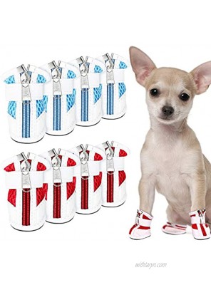 Sadnyy 8 Pieces Mesh Dog Shoes Pet Boots Breathable Dog Shoes for Small Doggy Adjustable Non-Slip Zipper Summer Pet Shoes Pet Paw Protector for Hot Pavement