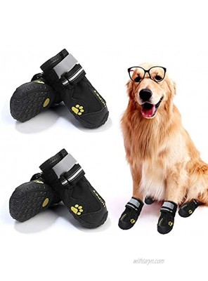 SS SUNCHIRI 4PCS Dog Shoes Waterproof Dog Boots with Rugged Anti-Slip Sole Dog Booties with Adjustable Reflective Velcro Straps Outdoor Dog Paw Protection Rain Snow Boots for Medium Large Dogs
