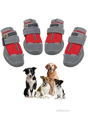 Ufanore Dog Boots Breathable Dog Shoes with Reflective and Adjustable Strap Rugged Anti-Slip Sole Dog Shoes 4 Pcs
