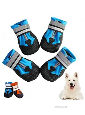 vlionzebra Waterproof Dog Boots Reflective Pet Paw Protectors with Adjustable Self-Adhesive Straps and Rugged Anti-Slip Sole Doggy Shoes for Medium and Large Dogs
