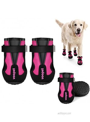 VOOPET Dog Boots Paw Protector Waterproof Dog Shoes with Reflective Nylon Elastic Straps to Adjust Tightness Non Slip Outsole Safety & Comfortable for Hiking Trail Running & Backpacking 4Pcs Set
