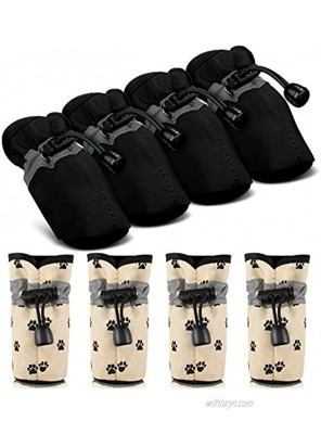 Weewooday 4 Pairs Reflective Dog Shoes Adjustable Waterproof Pet Boots Anti-Slip Dog Sock Shoes Soft Sole Dog Boot Drawstring Boot Paw Protectors for Small Puppy