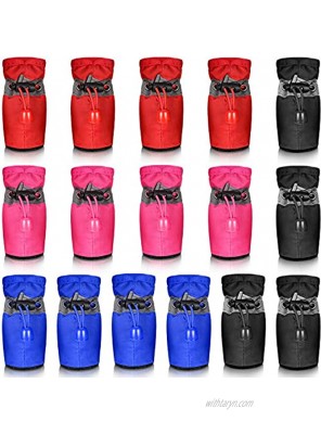 Weewooday 4 Sets Waterproof Dog Shoes Rain Snow Dog Booties Breathable Paw Protector Anti-Slip Dog Sock Shoes Soft Soled Dog Boots with Adjustable Drawstring for Small Dog Red Black Blue and Pink