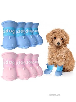 Weewooday 8 Pieces Waterproof Dog Boots Shoes Adjustable Paw Protector Puppy Candy Colors Non-Slip Rain Shoes Pet Boots for Snow Rain Day Middle and Small Dogs Blue Pink