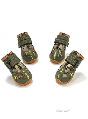 WURAWUS Dog Boots Waterproof Shoes for Medium & Large Dogs with Adjustable Reflective Straps Rugged Anti-Slip Sole 4PCS