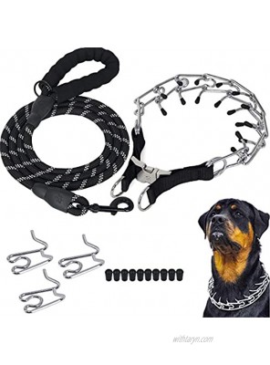 Companet Dog Prong Collar with Protector 4.0 mm x 23.6 Choke Pinch Training Collar ,Adjustable Links with Comfort Rubber Tips Heavy Duty Leash for Medium Large Dogs