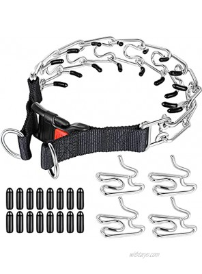 Dog Prong Collar Dog Pinch Training Collar Adjustable Stainless Steel Links with Comfort Rubber Tips Quick Release Snap Dog Chrome Links with 4 Prongs and 16 Rubber Caps for Small Medium Large Dogs
