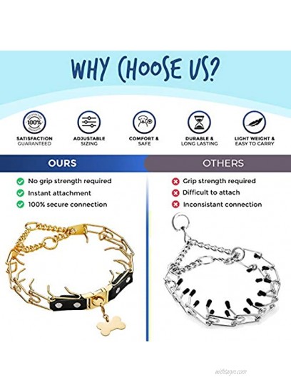 PET STATE Dog Prong Collar Dog Training Collar Quick Snap Buckle Pinch Collar Comfortable Snug Fit Stainless Steel Color: Gold Adjustable Sizing 24-30 inches