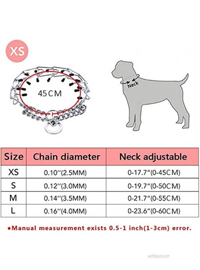 Pettom Dog Prong Collar Pinch Training Chain Adjustable Pet Choke Collar Silver Plating with Comfort Rubber Tips for Pitbulls