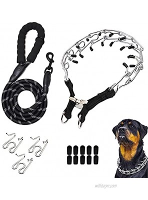 Rooroopet Dog Prong Collar with 5 FT Leash,Adjustable Dog Pinch Collar,Prong Collar,Safe and Effective with Stainless Steel & Extra Rubber Tips for Small Medium Large Dogs
