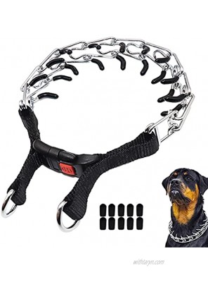 Rooroopet Dog Prong Collar,Adjustable Dog Pinch Collar,Training Collar with Quick Release,Stainless Steel Links with 10 Extra Rubber Tips for Small Medium Large Dogs S