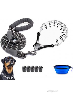 VCZONE Dog Prong Collar Adjustable Stainless Steel Pinch Collar with Rubber Caps and Dog Leashes for Medium and Large Dogs Training