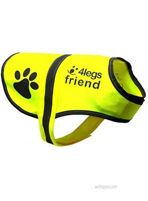 4LegsFriend Dog Safety Yellow Reflective Vest with Leash Hole 5 Sizes High Visibility for Outdoor Activity Day and Night Keep Your Dog Visible Safe from Cars & Hunting Accidents