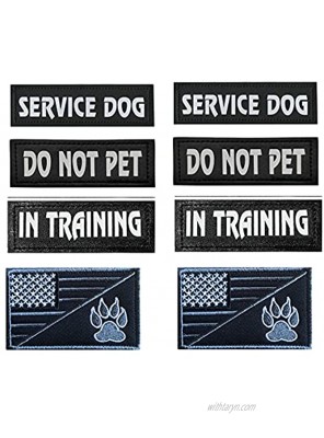 8 Pieces Reflective Dog Vest Patches,6.5 Inch Removable Tactical Harness Patch Set for Service Dog in Training with Printed American Flag and Dog Paw
