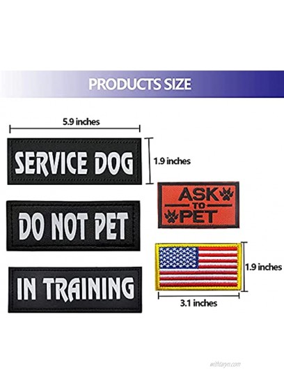 8 Pieces Reflective Service Dog Vest Patches Removable Tactical Service Dog Harness Patches Service Dog in Training Vest Patches Do Not Pet Ask to Pet and American Flag Patches for Harness and Vest
