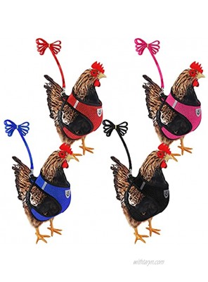 Aodaer 4 Pieces Adjustable Chicken Harness with Leash and Breathable Pet Vest in 4 Colors Comfortable Hen Pet Vest Breathable Chicken Training Harness for Chicken Duck or Goose Training Walking