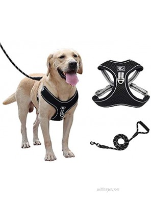 Dog Harness and Leash Set No-Pull Air Mesh Dog Harness with Leash Clips Adjustable Soft Padded Dog Vest Reflective No-Choke Safety Harness with Easy Control Handle for Large Dogs 2XL Black