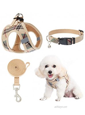 EXPAWLORER Puppy Harness and Leash Small Dog Collar and Leash Classic Plaid Small Dog Vest Harnesses No Pull Adjustable Escape Proof for Outdoor Walking