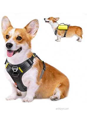 Fida Dog Harness Multi-Functional No-Pull Pet Vest Harness with Saddle Bags Backpack Front Leash Clip Adjustable Soft Padded Reflective No-Choke Dog Vest Heavy Duty for Medium Dog M Black