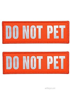 JUJUPUPS Orange Reflective Dog Patches 2 Pack Service Dog,in Training,DO NOT PET,Patches with Hook and Loop for Vests and Harnesses DO NOT PET 5x1.5 inch