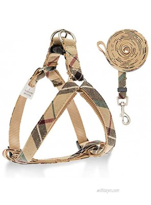 No Pull Dog Harness and Leash Set Adjustable Plaid Step in Puppy Basic Harness for Small Medium Dogs Cats