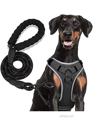 No Pull Dog Harness,No Choke Dog Vest with A Free Heavy Duty 5ft Dog Leash,Adjustable Reflective Dog Vest Harness with 2 Metal D Ring and Easy Control Handle,Breathable Dog Harness+Dog Leash