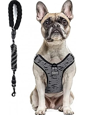 PABOBIT Dog Harness No Pull Dog Harness and Leash Set Reflective Adjustable Pet Vest with 5ft Dog Leash Soft Breathable Flying Net Dog Harness for Large Medium Small Dogs Grey M