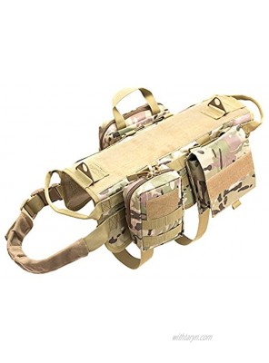 PETVINS Tactical Dog Molle Vest Harness K9 Adjustable Outdoor Training Service Camouflage Harness with 3 Detachable Pouches
