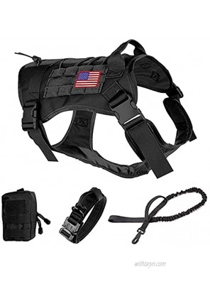Pruk Tactical Dog Harness Set K9 Dog Harness Military Dog Vest Collar Leash with Molle Pouch and Patch No Pull Tactical Dog Vest for Large Dog Service Dog Harness for Training HikingBlack XL
