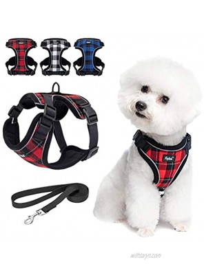 Puppy Harness and Leash Set Reflective Small Dog Vest Harness for Walking Classic Plaid Harness with Escape Proof Buckle Soft Mesh Jacket for Puppies Cats