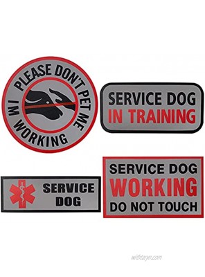 Service Dog Patches for Vest,Don't PET ME I'm Working,Working Do Not Touch,Service Dog in Training Reflective Dog Patches for Dog Vest Harnesses,Collars,Leashes,Backpack -Bundle 4 Pieces