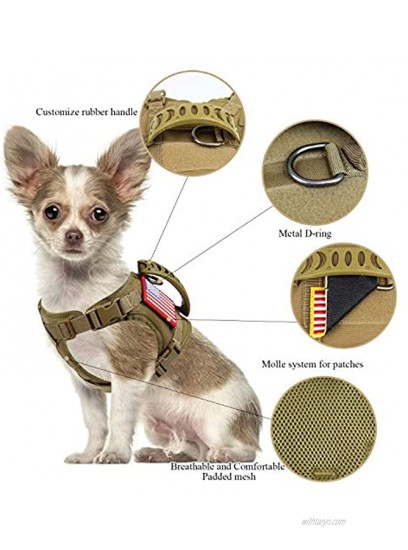 Tactical Service Dog Harness Vest,K9 Adjustable Military Working Harness Water-Resistant Comfortable Training MOLLE Dog Vest with Handle XS Khaki