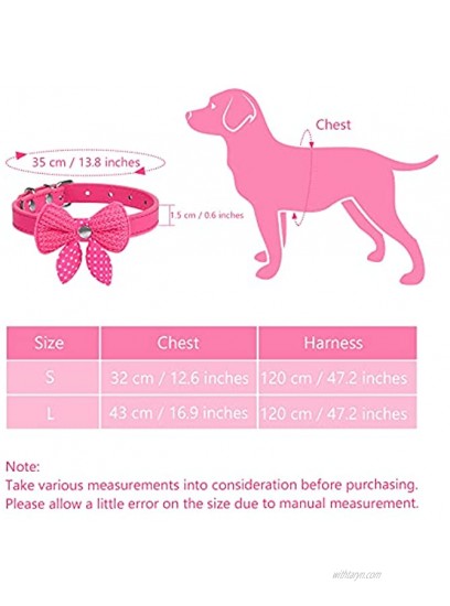 URATOT 2 Pieces Cute Dog Harness and Leash Set Polka Dots Dog Vest Harness Set with Leash and Bow Pet Headwear Bow Collars Harness Set for Puppy and Cat